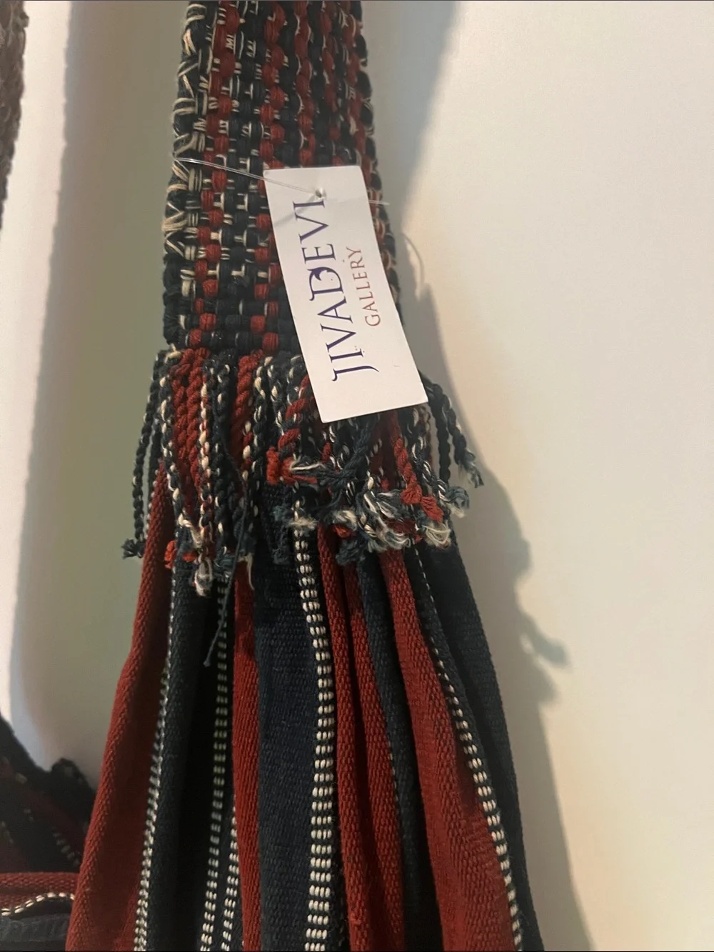 Handwoven Navy and Rust Stripe Boho Crossbody Bag